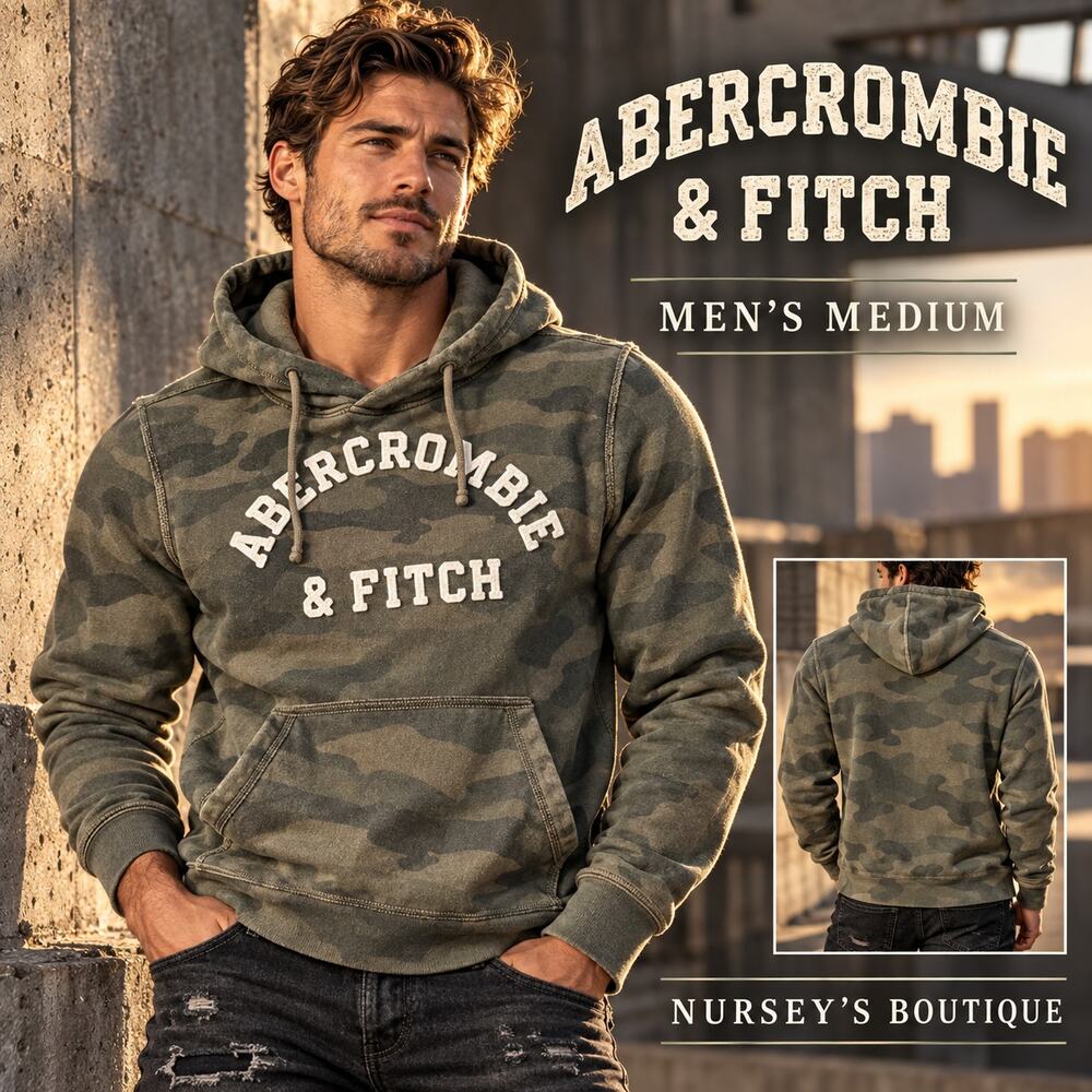Vintage Y2K Abercrombie & Fitch Camo Chenille Spellout Hoodie Mens M